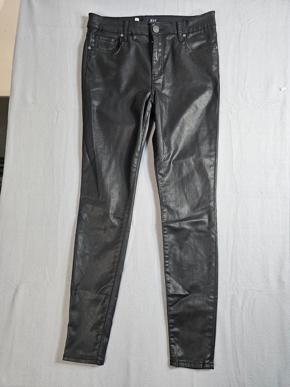#115 KUT From the Kloth Black Coated Skinny Jeans Faux-Leather Look SIZE 6